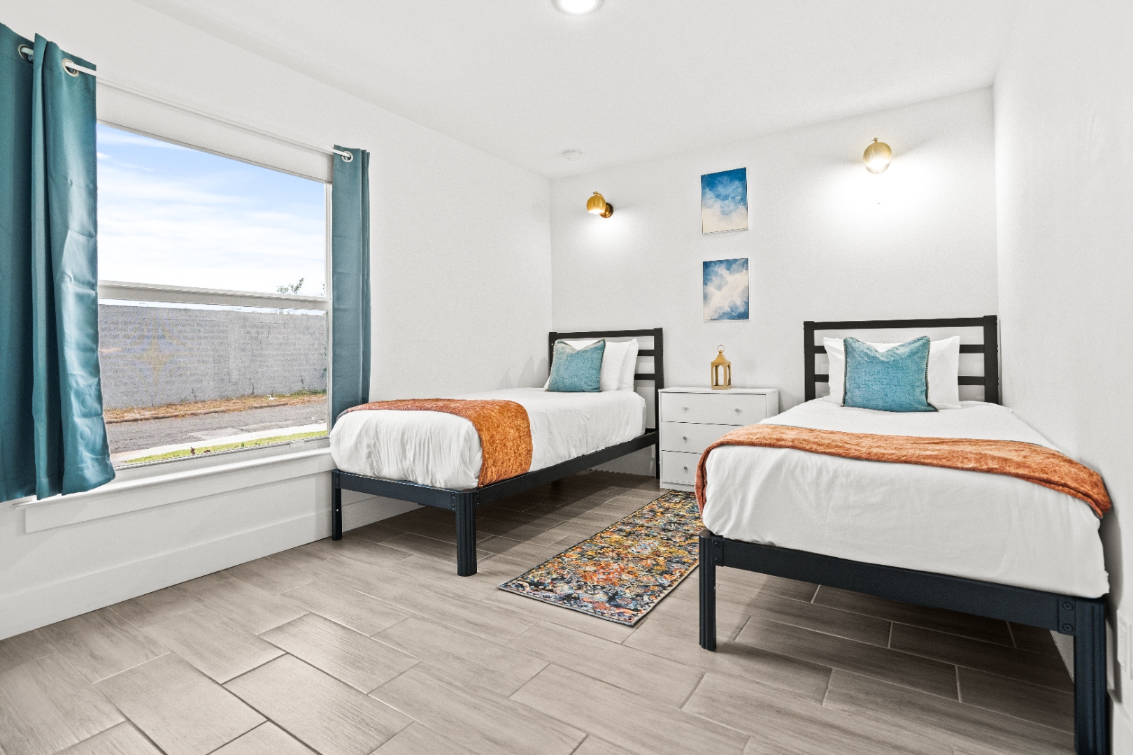 Twin bedroom with morning light